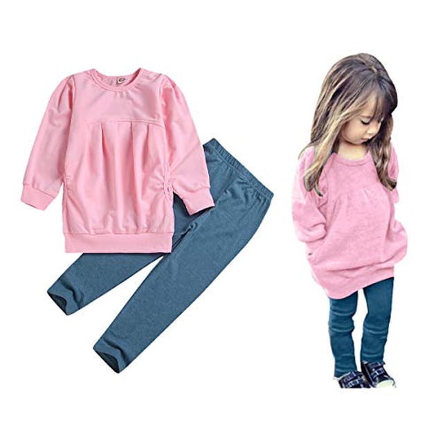 Cm C&M Wodro Ropa Para Niñas Pequeñas Conjunto De Camisetas De Manga Larga Y Pantalones Largos Cálidos De Invierno (Rosa 5-6 Años (130))