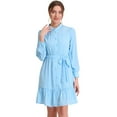 thumbnail image 2 of Unique Bargains Femmes Cravate Taille Chemise Robes Ourlet Puff Manches Longues en Mousseline de Soie Robe X-Large Bleu, 2 of 2