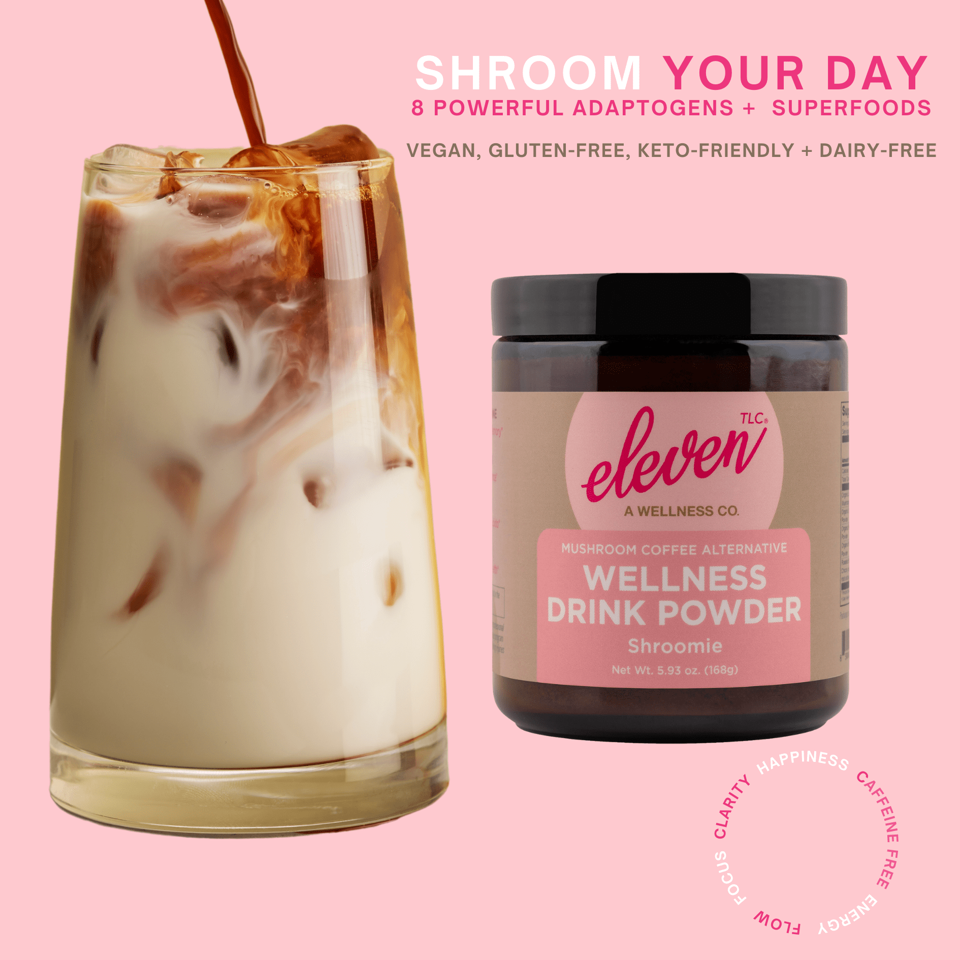 Eleven TLC, Shroomie Instant Mushroom Chicory Coffee Alternative , Caffeine Free Energy, 168 G