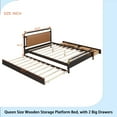 thumbnail image 6 of Queen Size Wooden Storage Platform Bed, with 2 Big Drawers, T-XL Size Trundle, Walnut, 6 of 16