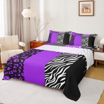Homewish Fashion Abstract Teens Queen Sheet Sets, Modern Zebra Cheetah Print Flat Sheet, Chic Purple Polkadots Queen Fitted Sheet, Breathable Home Decor, 4 Pieces