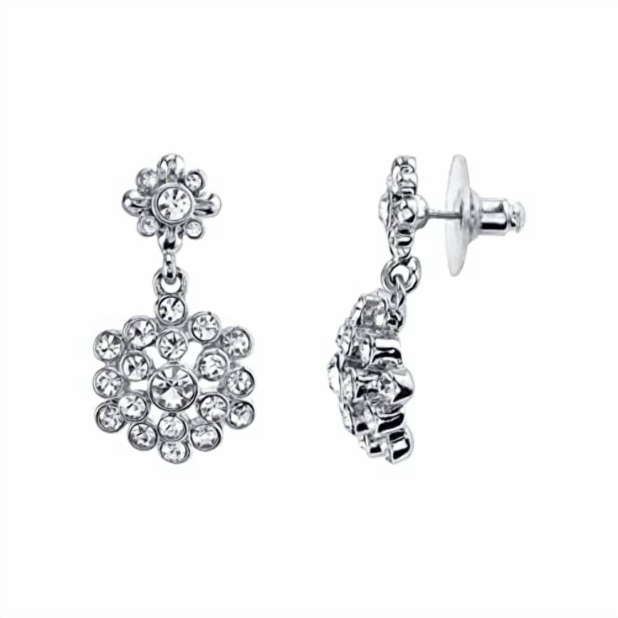 2028 Jewelry Floral Cluster Clear Crystal Drop Post Earrings