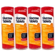 4 Pack - LEADER Glucose Tablets, Energy and Blood Sugar Support, Orange Flavor, 10 Count Travel Size