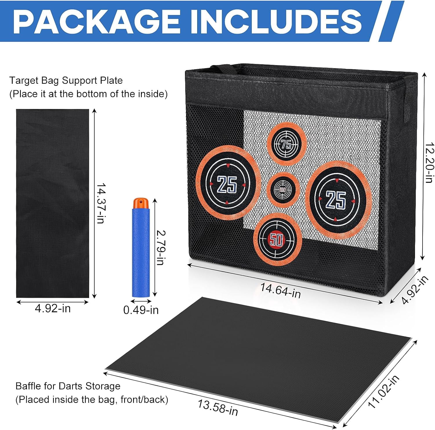 PrimeCook Shop 300 Darts Fits for Nerf Elite Blasters, Compatible with Disruptor, Strongarm etc. Elite Blasters, with a Target Fits for Nerf Blasters, Blue, 0.4in