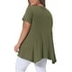 thumbnail image 3 of Tops de túnica de mujer plus size Agnes Orinda, camiseta de punto de verano con cuello redondo, suelta y fluida, de manga corta, casual, 3X, verde ejército, 3 of 6