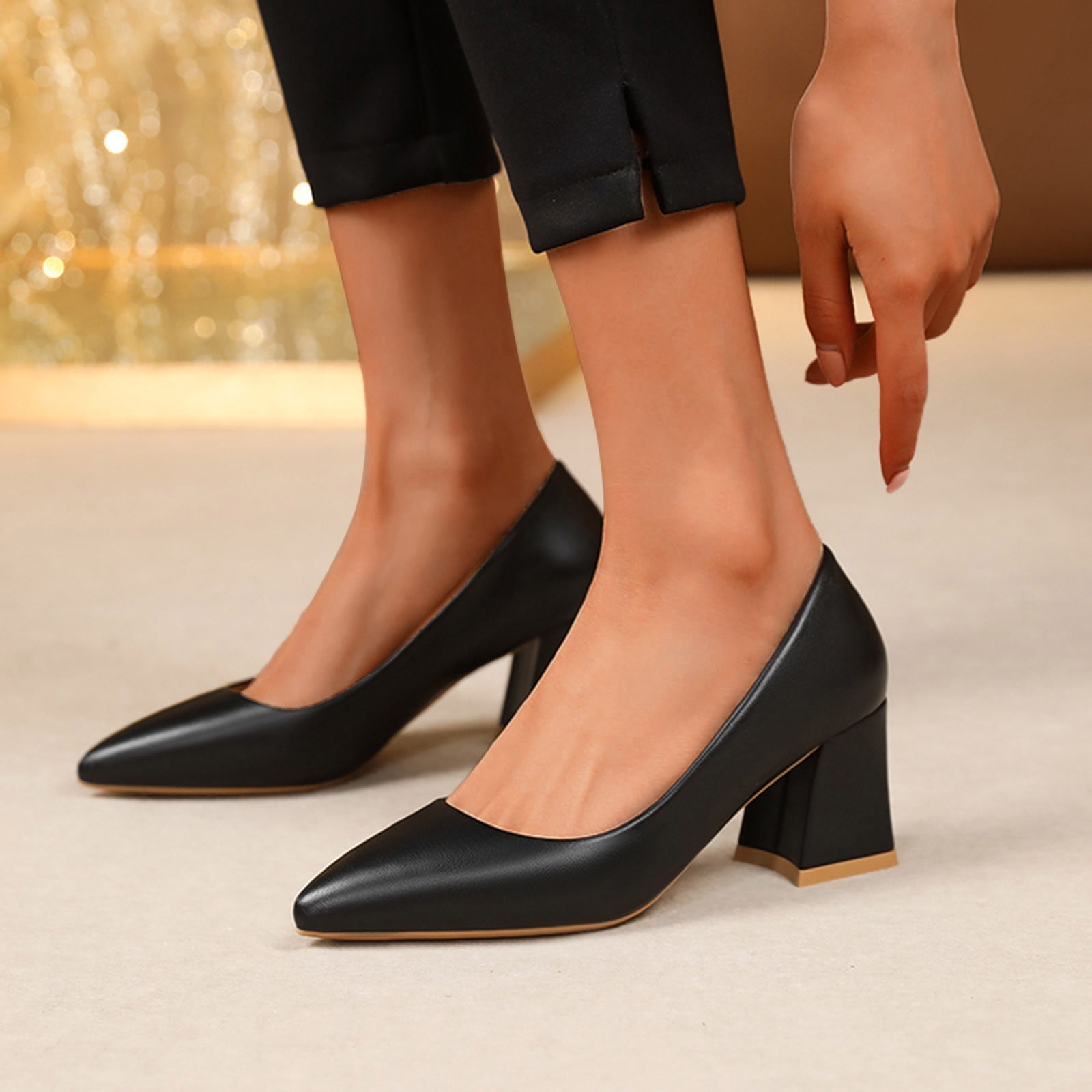 nsendm Women Shoes Adult Female Wide Heels for Women Wide Width Ladies British Style Solid Color Leather Pointed Thick Holiday Shoes for Women Heels
