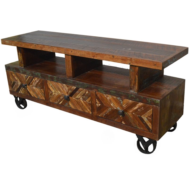 Favors Handicraft Reclaimed Rustic Wooden TV Stand with Iron Casters