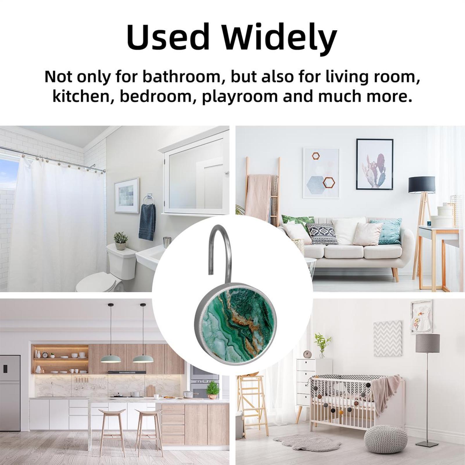 HemaKayy 12 Pcs Shower Curtain Hooks Bathroom Decorative Accessories Gold Foiled Emerald Marble