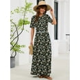 thumbnail image 3 of Chiclily Women's Summer Short Sleeve Maxi Dress with Pockets - Soft Casual Loose Long Boho Sundress for Beach & Vacation, Black Ditsy Florals Size S, 3 of 8