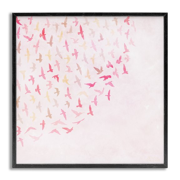 Stupell Industries Fluttering Pink Birds Animals & Insects Painting Gray Framed Art Print Wall Art, 17 x 17