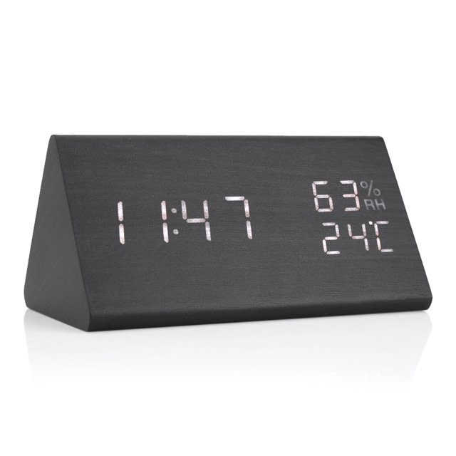 LHCER Réveil en Bois Conduit Affichage Numérique Heure / Température / Humidité Commande Vocale, Horloge en Bois, Réveil