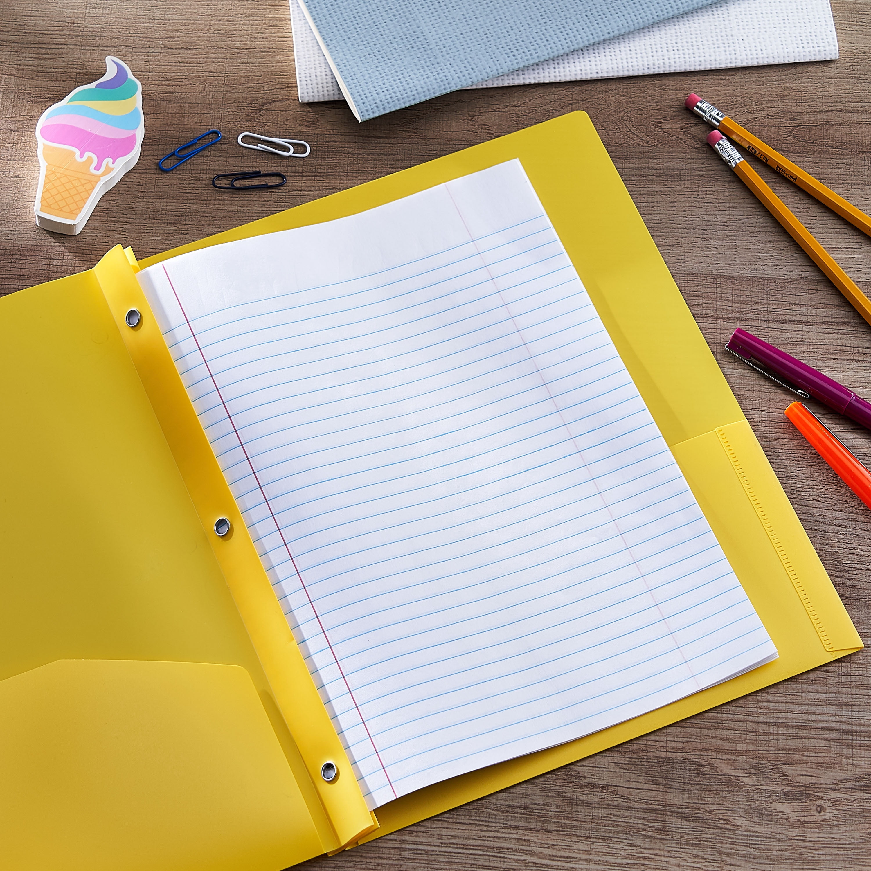 Pen+Gear 2-Pocket Poly Folder with Prongs, Yellow, 9.4" x 11.4", 50 Count