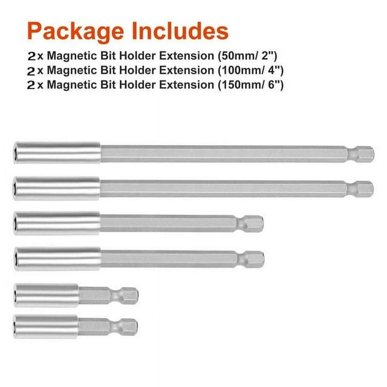 Extensiones Magnéticas Para Brocas - 12 Piezas, 4 Longitudes (60-150 Mm), Cambio Rápido, 1/4" Hexagonal