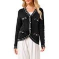 thumbnail image 1 of SUÉTER DE CARDIGÁN DE CUELLO EN V PARA MUJERES INSPIRAR CHIC, MANGA LARGA, CON TRIM CONTRASTANTE, TEJIDO RIBETEADO, TALLA M, NEGRO, 1 of 5