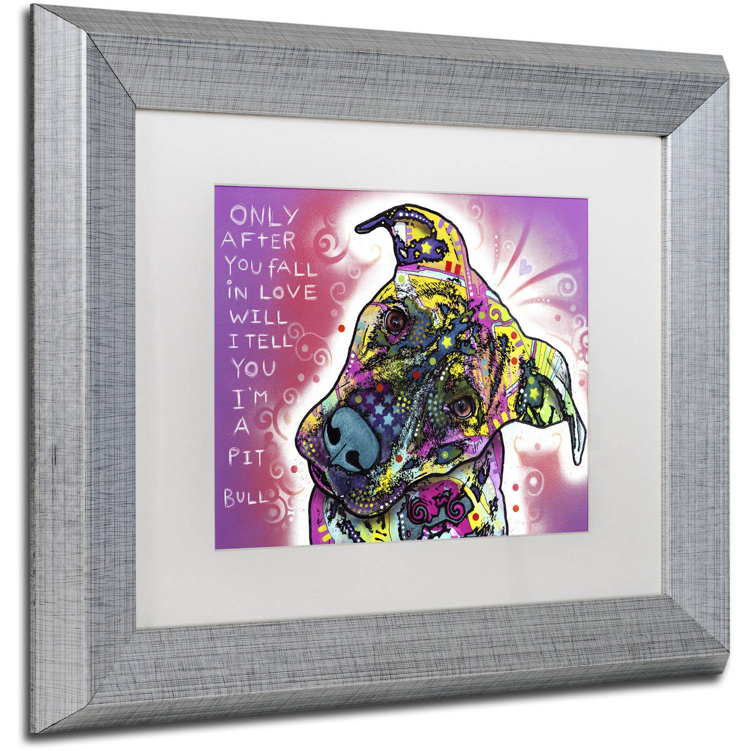 Trademark Fine Art "I'm a Pit Bull" Canvas Art by Dean Russo, White Matte, Silver Frame