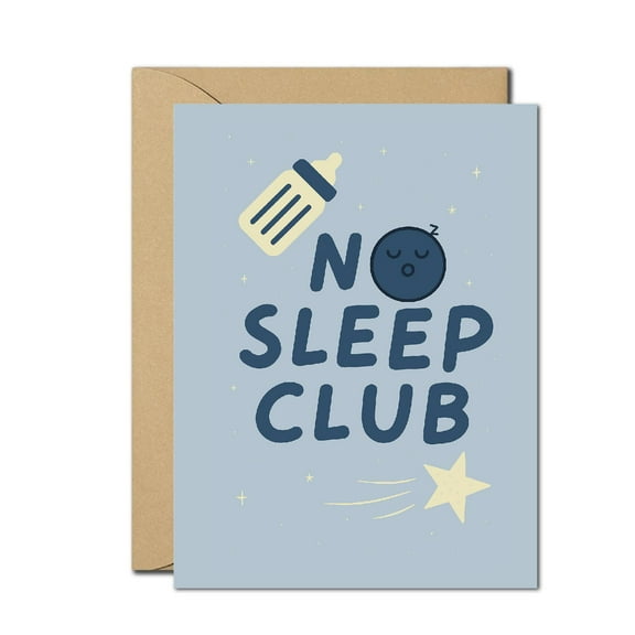 Funny New Baby Card - "No Sleep Club" Greeting Card for New Parents - Humorous Newborn Congratulations, Blank Inside, Envelope Included