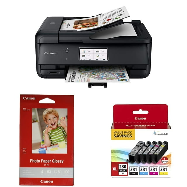 Impresora multifunción Canon TR8620a negra con papel fotográfico