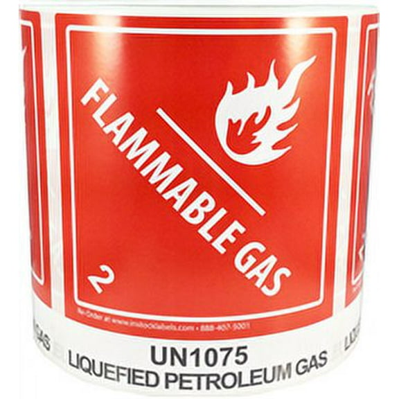 UN1075 Red Hazardous Material Flammable Gas Liquefied Petroleum Gas Class 2 Shipping Labels | 4 x 4.75" inches - 500 Pack