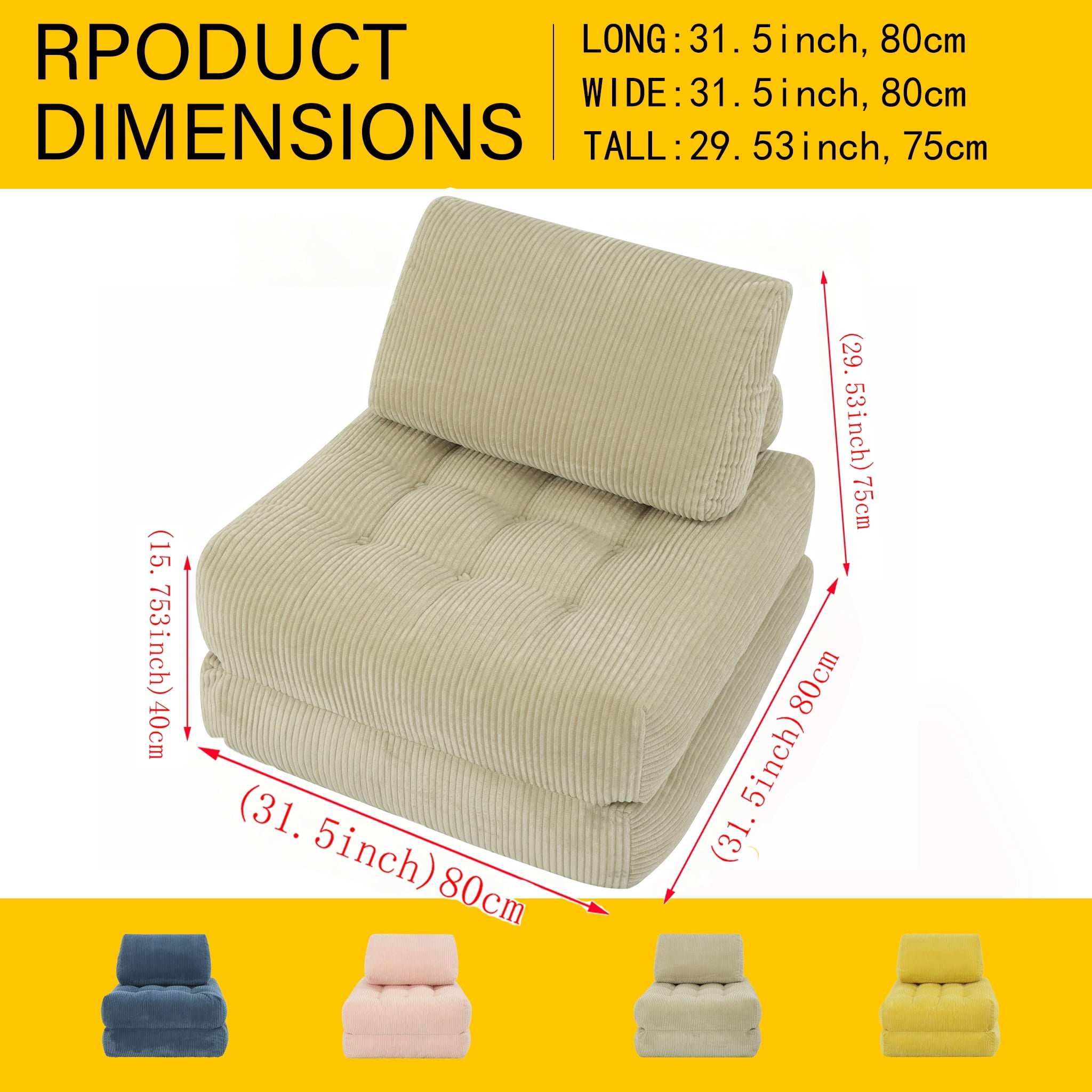 PAPROOS Bean Bag Chair for Adults, Corduroy Bean Bag Lounger, Convertible Floor Sofa Bed, Comfy Lounge Chair with Back Support for Bedroom, Dorm, Game Room and Living Room, Camel