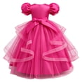 thumbnail image 3 of JAJAHO Elegant Girls Evening Dress Satin Lace Trim Puff Short Sleeve Beaded Appliques Maxi Ball Gown Flower Girl Dress For Wedding Party Prom 4-14Y, 3 of 8