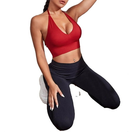 

Plain Halter Red Women Sports Bras Women s