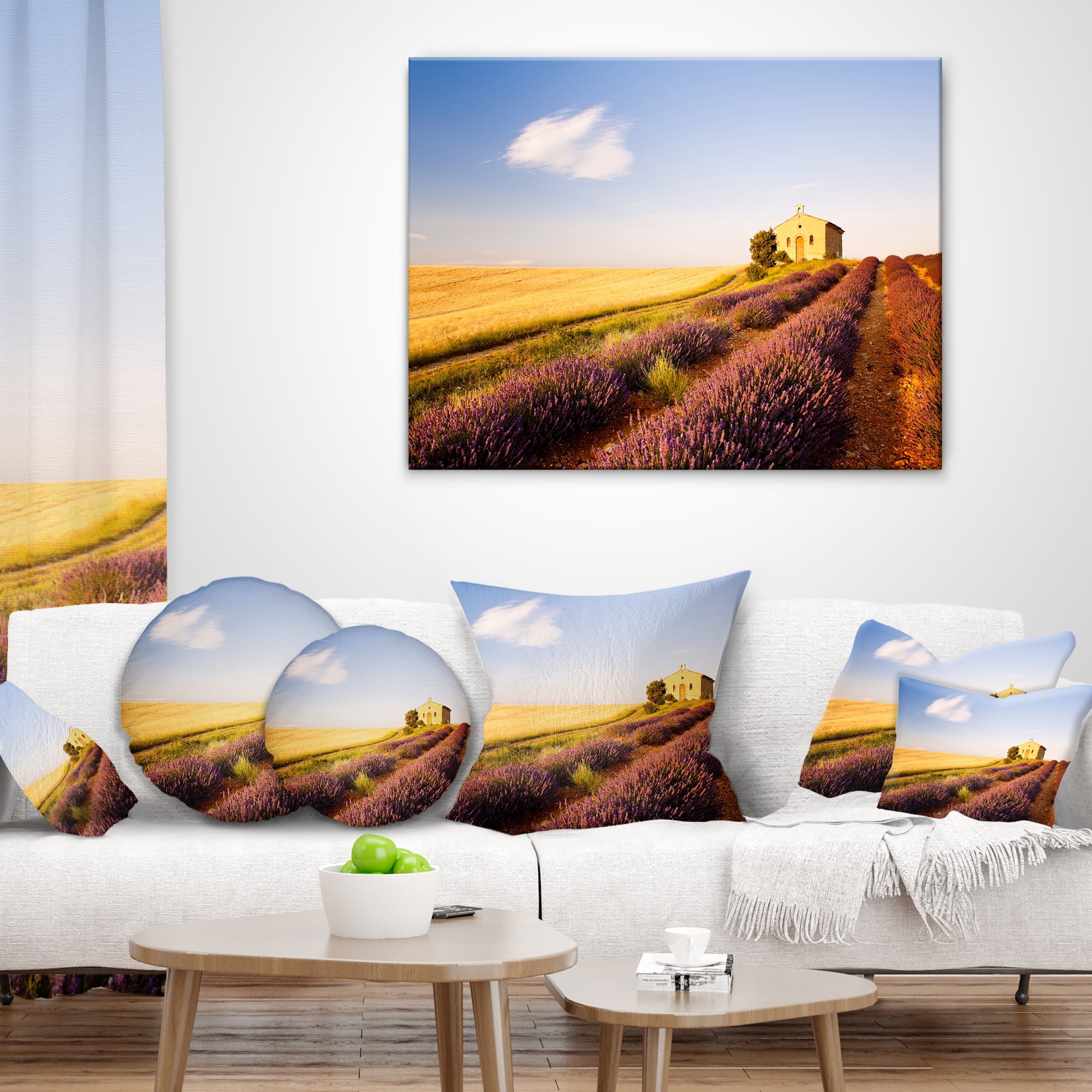 Designart Grain Fields with Lavender Rows - Landscape Printed Throw Pillow - 12x20