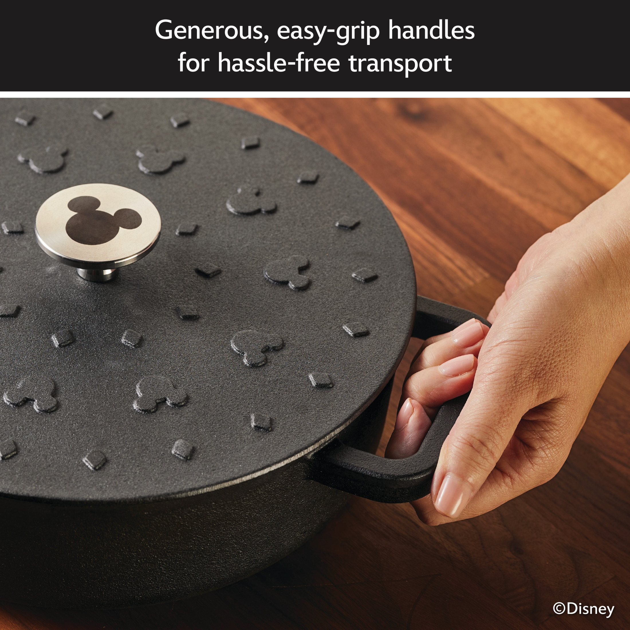 Farberware Disney Mickey Mouse Monochrome 3 Quart Cast Iron Shallow Casserole, Black