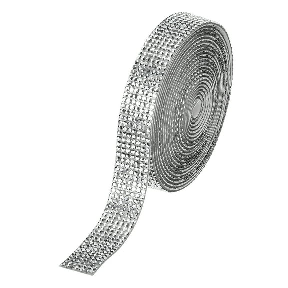Uxcell 0.6 Inch Self Adhesive Rhinestone Strips 3 Yard for Crafts,Silver