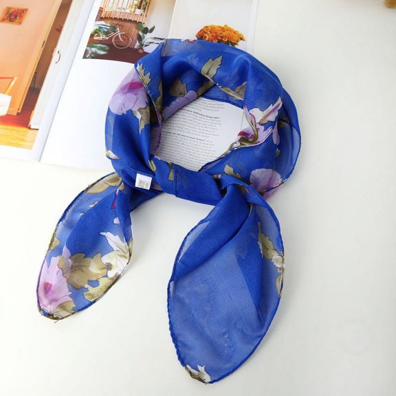ERDOUY Elegant Personalized Scarf, Fashionable Scarf Printed Small Square Scarf Soft Chiffon Sheer Scarf Neck Protection Small Fragmented Flower Clothing Accessories Scarf (Blue)