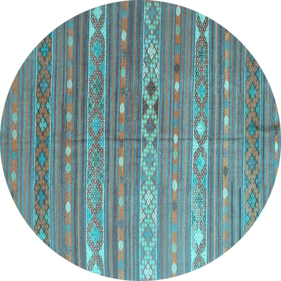 Ahgly Company Indoor Round Oriental Light Blue Traditional Area Rugs, 3' Round