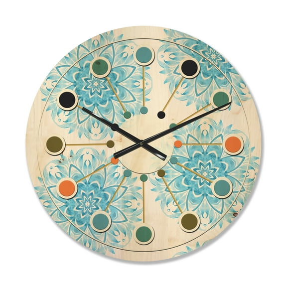 Designart 'Circular Retro Geometric In Blue' Mid-Century Modern Wood Wall Clock