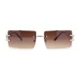 thumbnail image 2 of Luxury Jewel Large Chain Link Arm Rimless Rectangle Designer Sunglasses Gold - Brown, 2 of 4