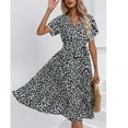 thumbnail image 1 of Juesizh Robes pour Femmes Col en V Manches Courtes Taille Ajustée Robe Midi Mode Confortable Imprimé Floral Robe Décontractée d'Été, P-2TG, 1 of 3