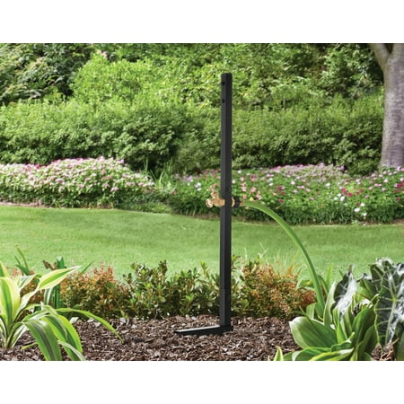 Expert Gardener Matte Black Metal Hose Post with Faucet, for Watering and Garden Use 