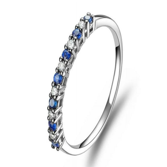 Affordable Diamond and Sapphire Wedding Band on 10k White Gold