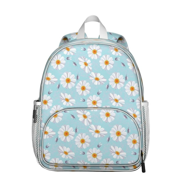 Boho Floral Daisy Students Backpack - Cute Yellow & White Flower Pattern, Durable Waterproof Material with Comfortable Dual Shoulder Support