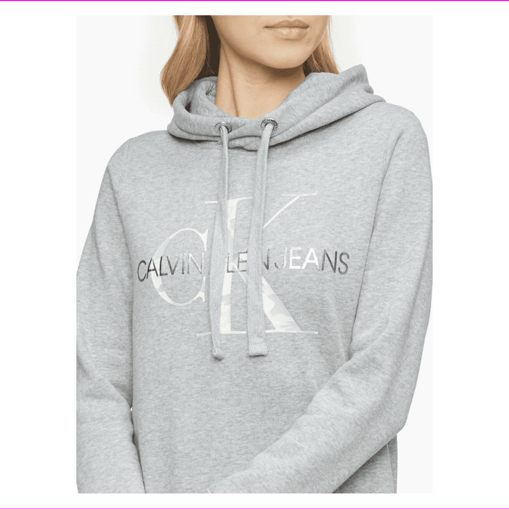 Calvin Klein Metallic Monogram Logo Sweatshirt Dress,Gray Camo, L