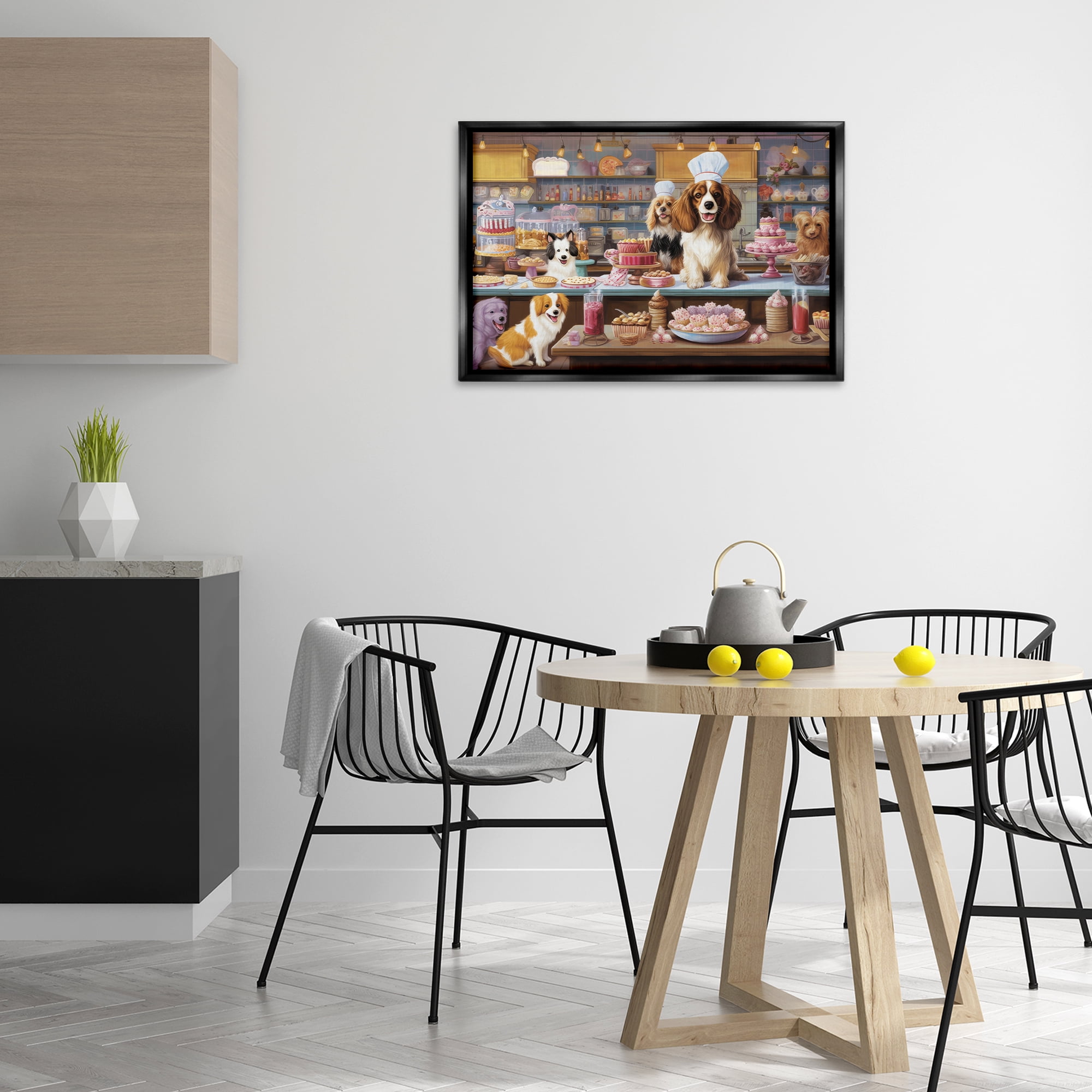 Stupell Industries Sweet Treats Pastry Dogs Food & Beverage Painting Black Floater Framed Canvas Art Print Wall Art, 31 x 21