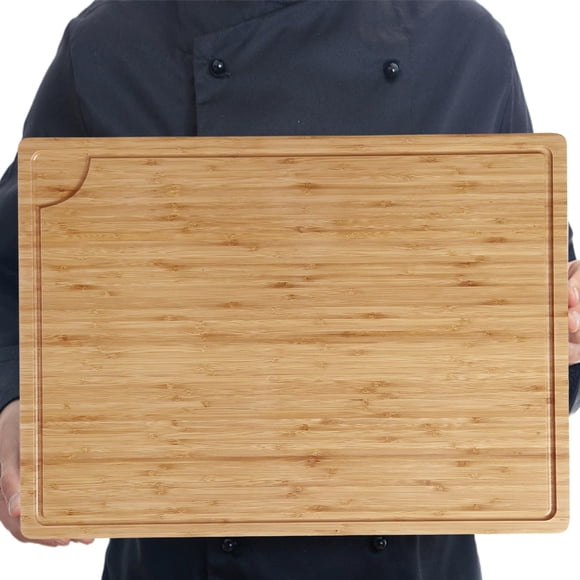 GloryStar 24"x18" Bamboo Butcher Block, Extra Large Wooden Cutting Board with Juice Groove for Meat and Vegetables