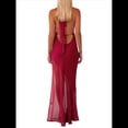 thumbnail image 4 of Vestido de Cóctel Elegante con Cuello Halter, Sin Mangas, con Volantes y en Forma de o para Mujer. Rojo Vino L, 4 of 7