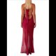 thumbnail image 4 of Vestido de Cóctel Elegante con Cuello Halter, Sin Mangas, con Volantes y en Forma de o para Mujer. Rojo Vino S, 4 of 7