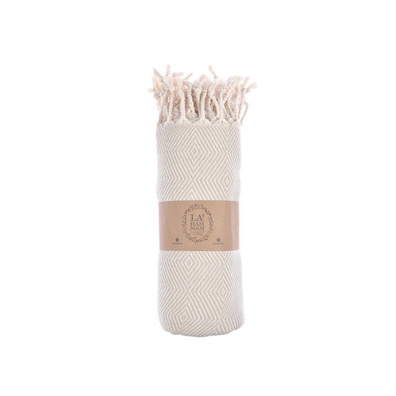Lahammam Asia Beige Premium Turkish Beach Towel Lightweight, Sand-Free, Quick-Dry, Luxury Cotton Towels for Beach, Pool & Travel