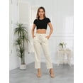 thumbnail image 2 of HDE Women's Linen Blend Pull On Drawstring Pants with Pockets Khaki Sand M, 2 of 7