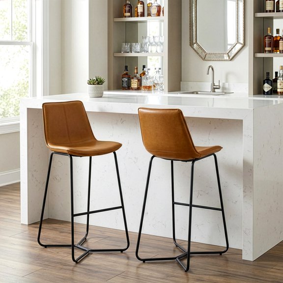 Set of 2 Amery Iron Frame Vintage Cappuccino Faux Leather Bar Stool