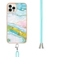 thumbnail image 3 of iPhone 12 Case, iPhone 12 Pro Case, Allytech Luxury Marble Serious TPU Rubber Ultra Slim Anti-scratch Shock-absorbing Protective Back Cover with Lanyard Case for Apple iPhone 12 Pro,Green Pink, 3 of 4