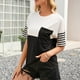 thumbnail image 3 of Camiseta de mujer Bloque de color a rayas Manga corta Cuello redondo Top suelto, Negro, S Vogacara AP001245-01, 3 of 7