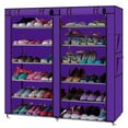 thumbnail image 4 of Hassch Fashionable Room-Saving 12 Lattices Dual Rows Non-Woven Fabric Shoe Rack Purple, 4 of 4