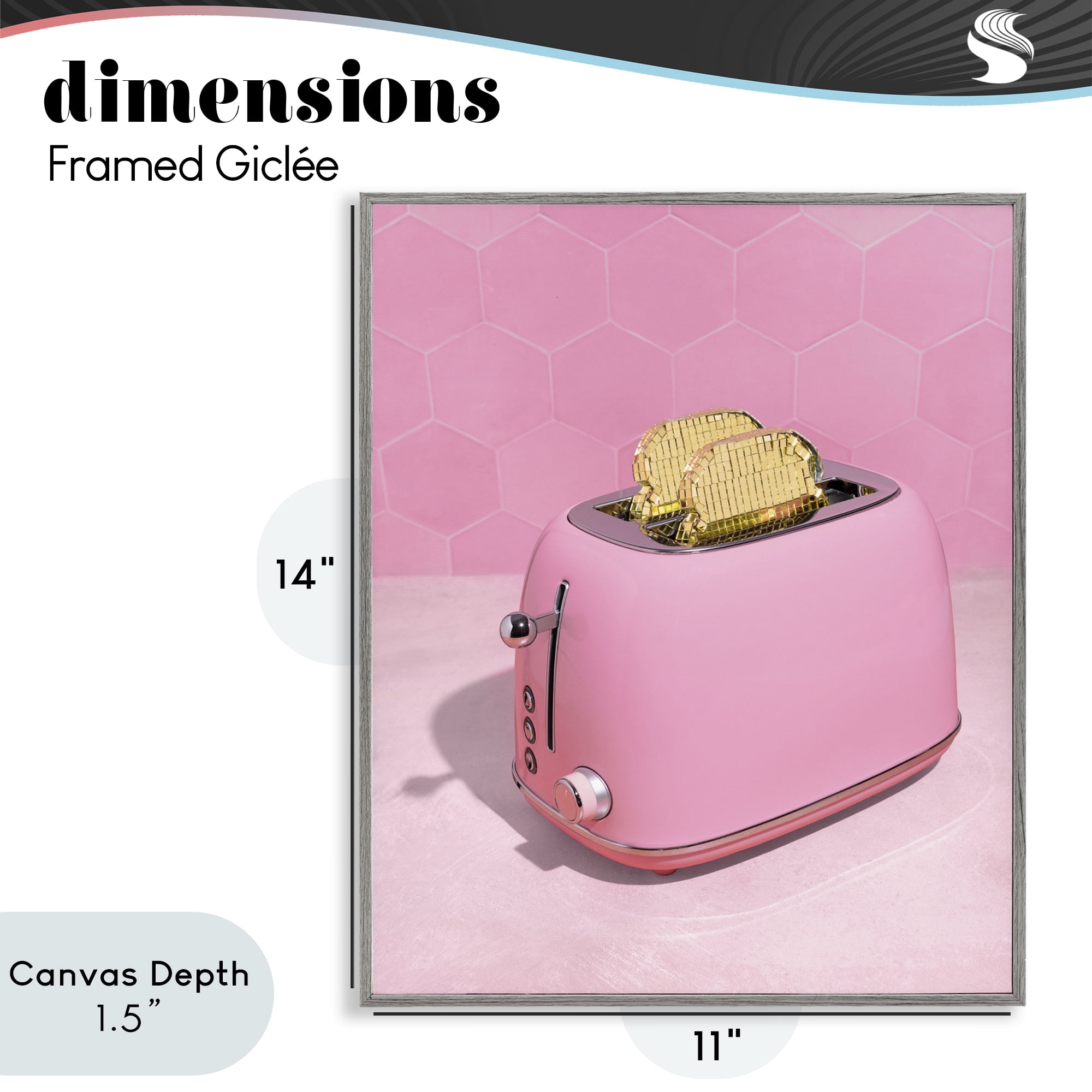 Stupell Industries Golden Toaster over Pink Gray Framed Giclee Art, design by LISH Creative