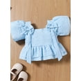 thumbnail image 4 of Suealasg 3Pcs Little Girls Summer Outfits 2T 3T 4T 5T 6T 7T Kids Girl Clothes Short Sleeve Bow Front Ruffle Tops + Shorts Set, 4 of 7