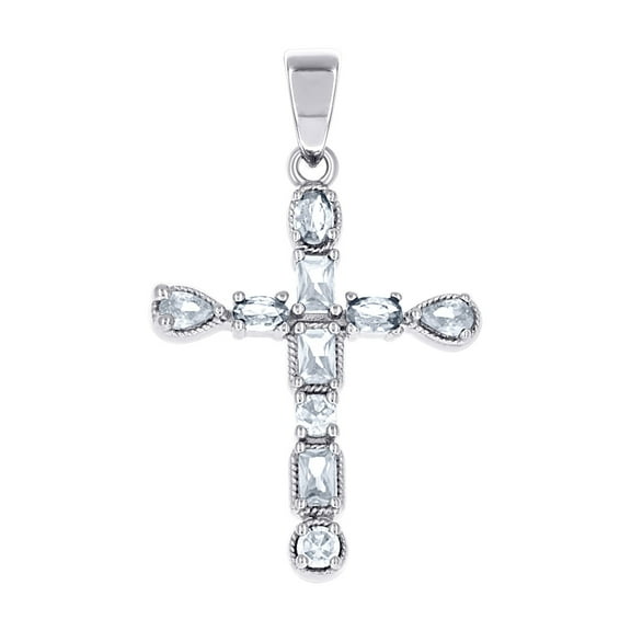 925 Sterling Silver Womens Multi Color Cubic Zirconia Cross Religious Charm Pendant Necklace 29.3x17.9mm Wide Pendant fo